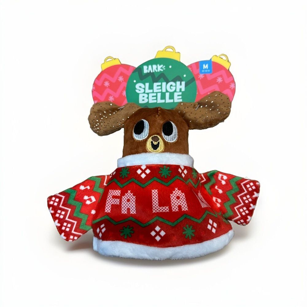 BARKBOX Sleigh Belle Treat Crinkle Squeak Dog Chew Toy Medium Christmas‎ Rudolph